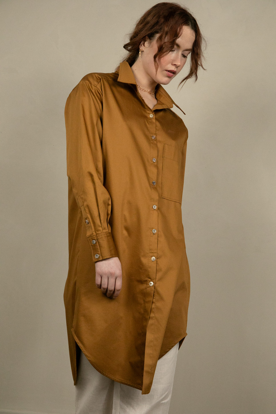 TERRA COTTON SATEEN SHIRT DRESS 