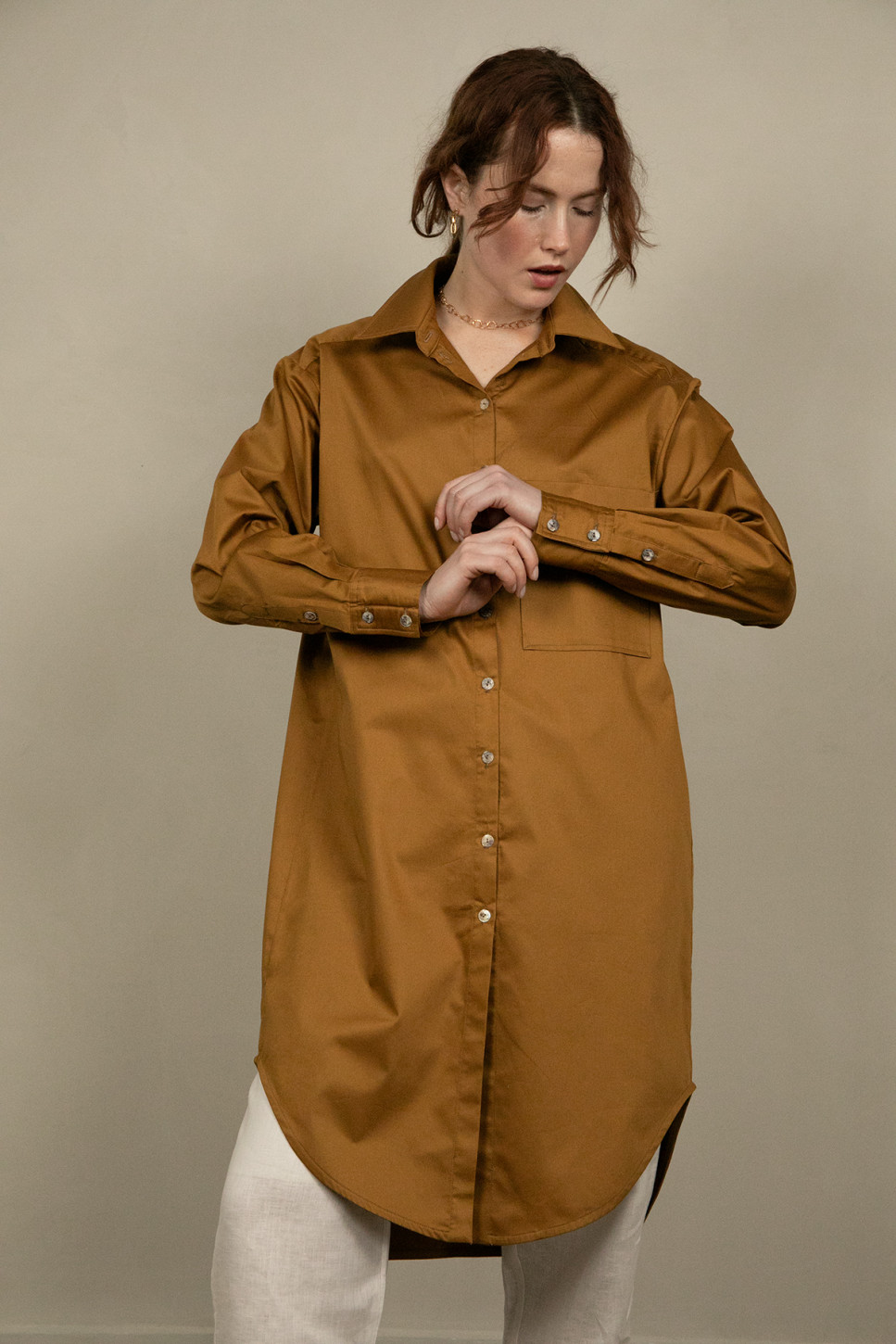 TERRA COTTON SATEEN SHIRT DRESS 