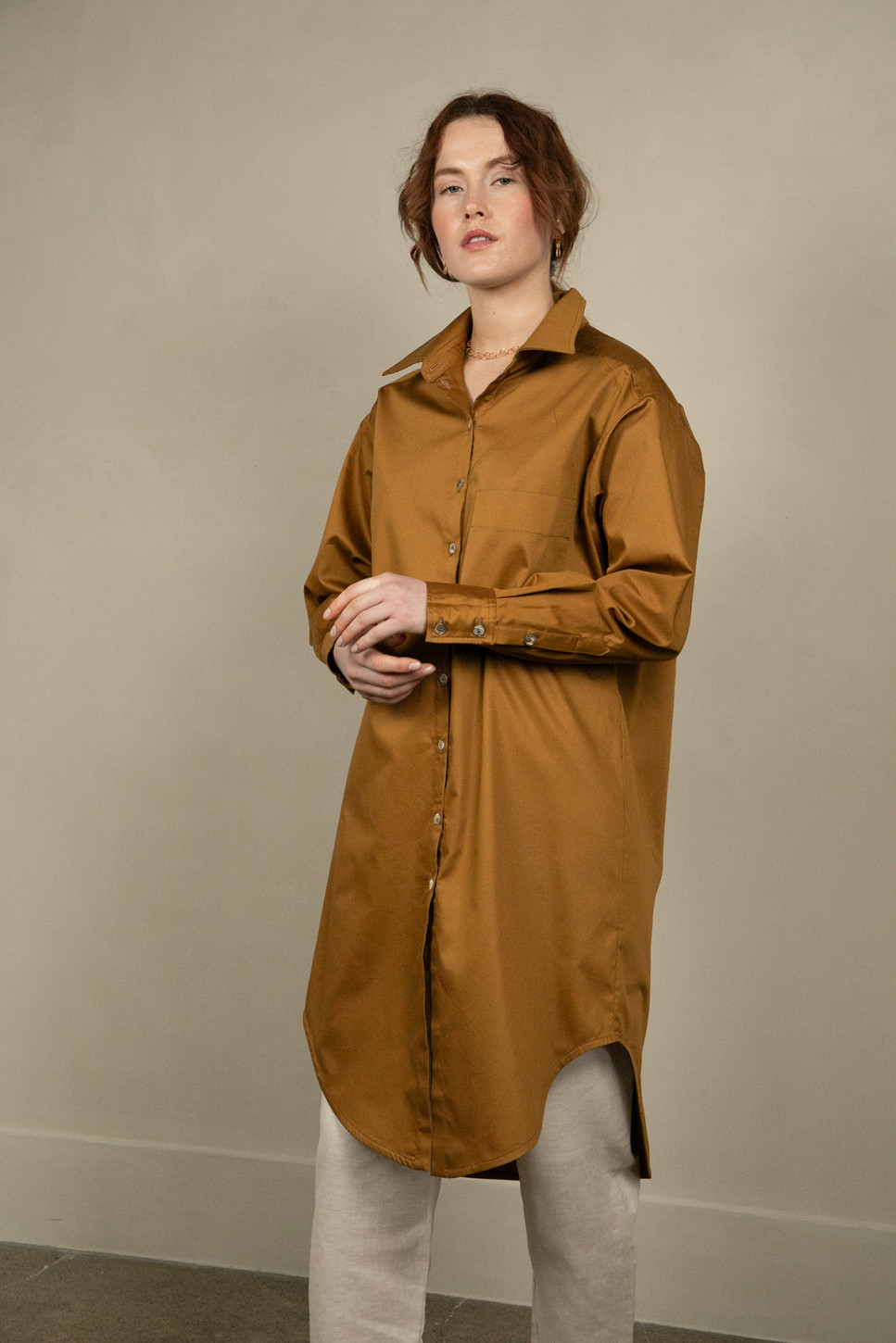 TERRA COTTON SATEEN SHIRT DRESS 