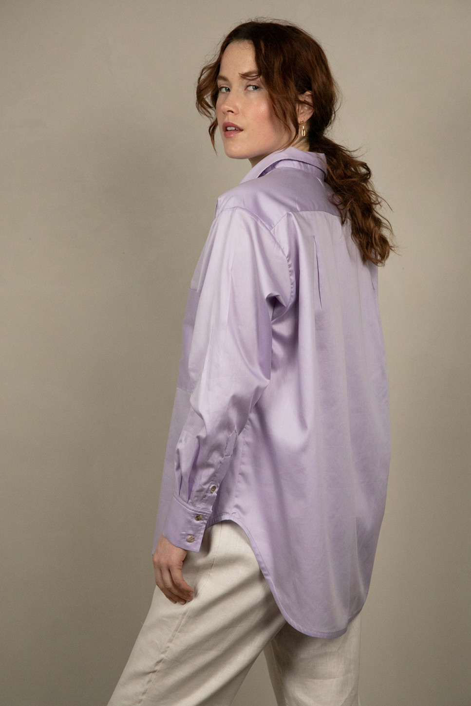 VIO COTTON SATIN BUTTON DOWN SHIRT