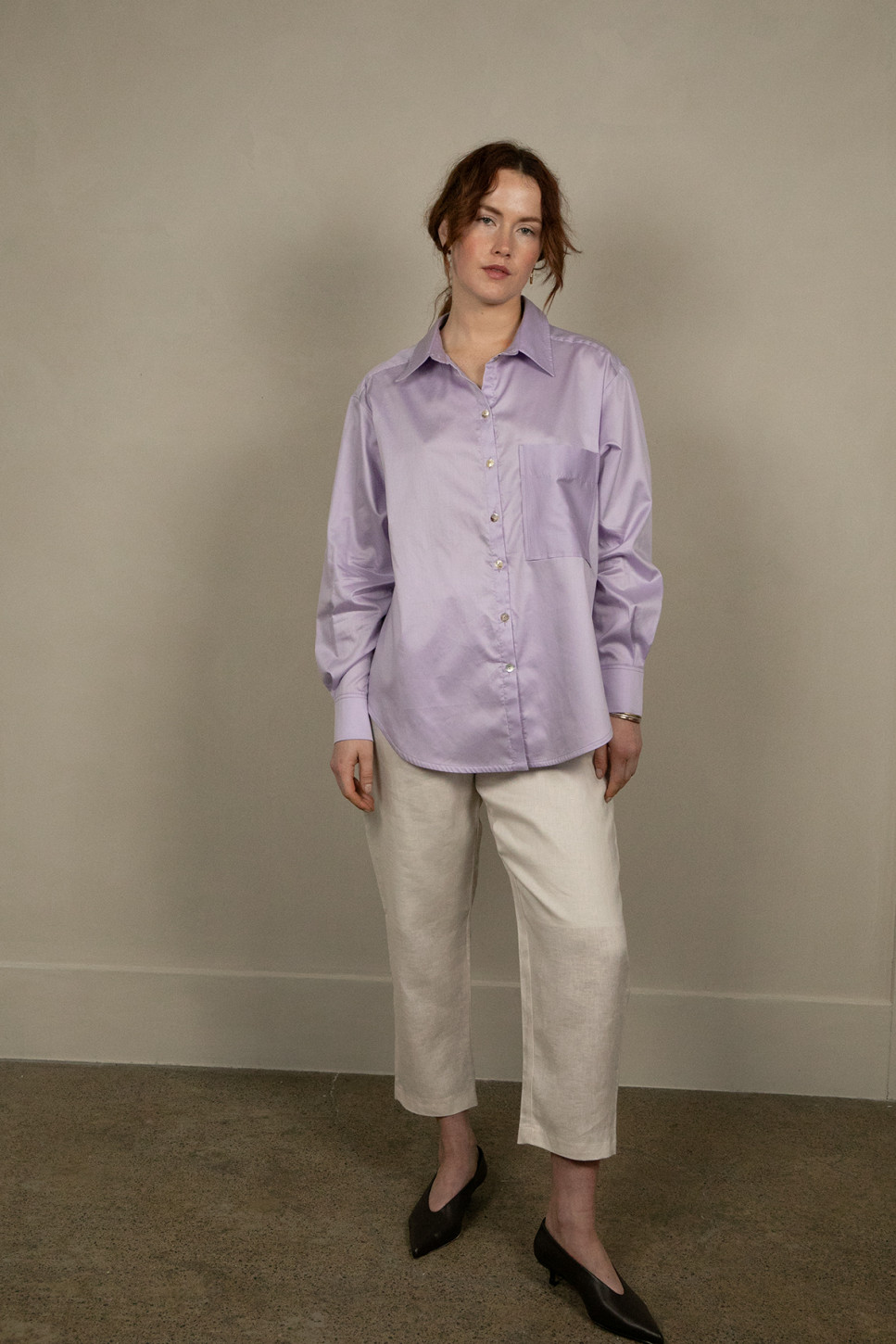 VIO COTTON SATIN BUTTON DOWN SHIRT