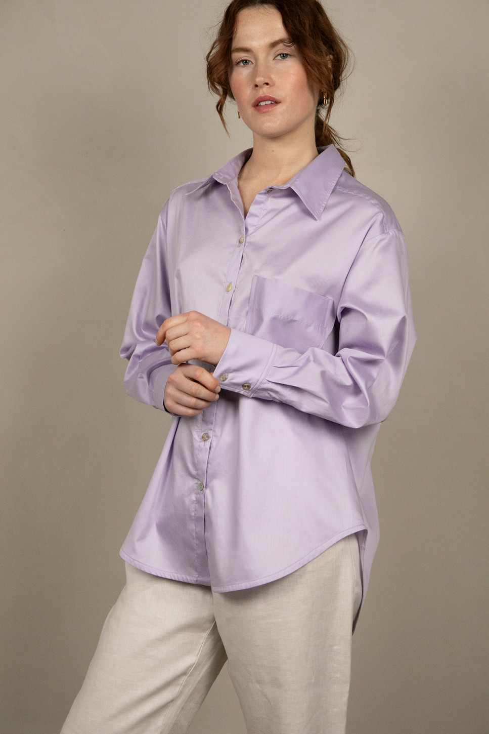 VIO COTTON SATIN BUTTON DOWN SHIRT