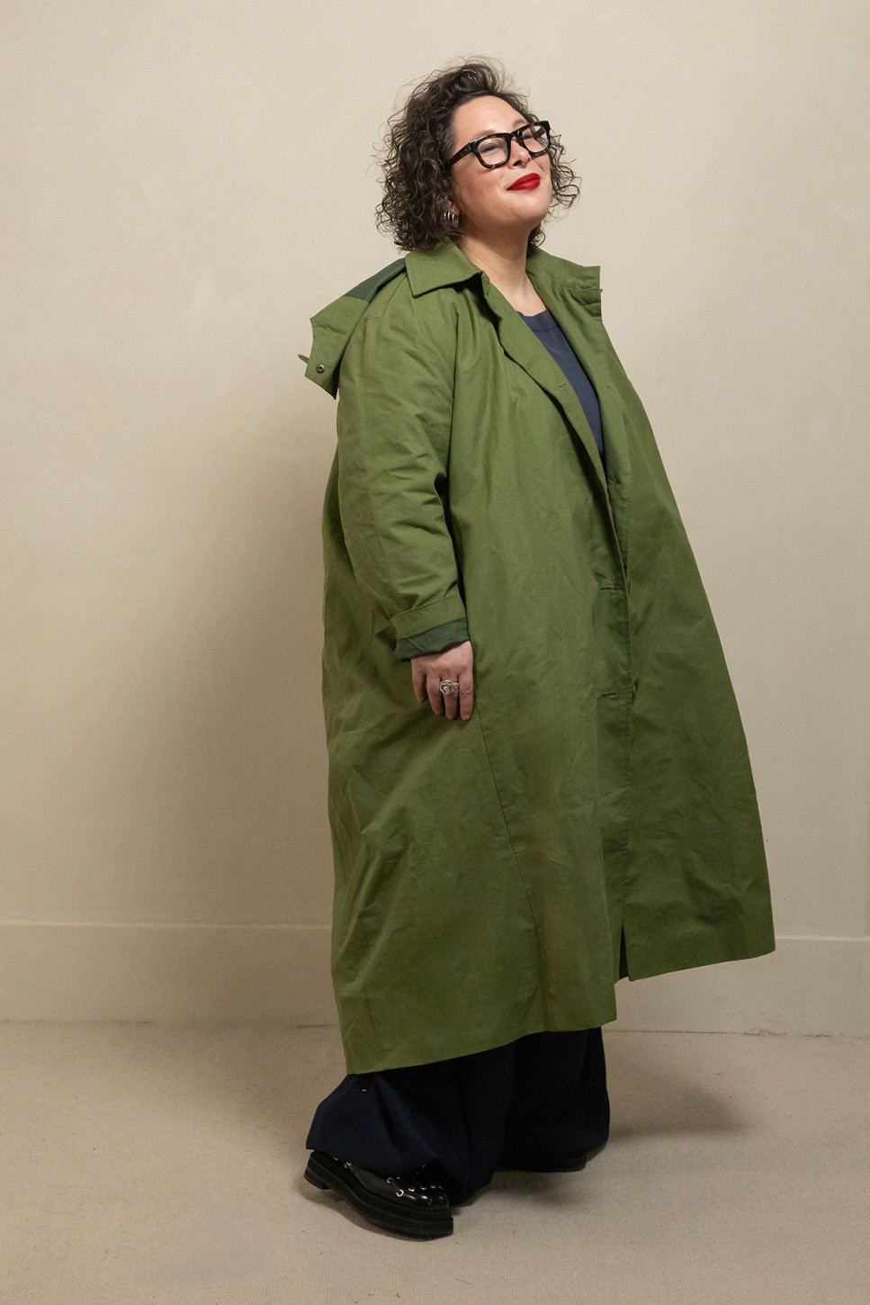 WAXED COTTON ASYMMETRIC RAINCOAT 