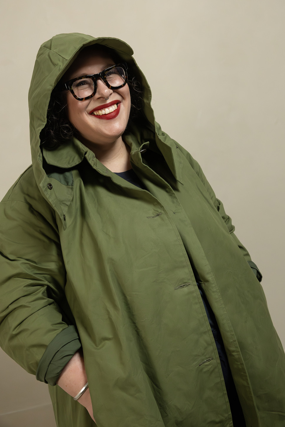 WAXED COTTON ASYMMETRIC RAINCOAT 