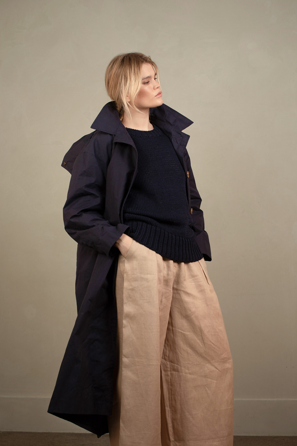 WAXED COTTON ASYMMETRIC RAINCOAT 